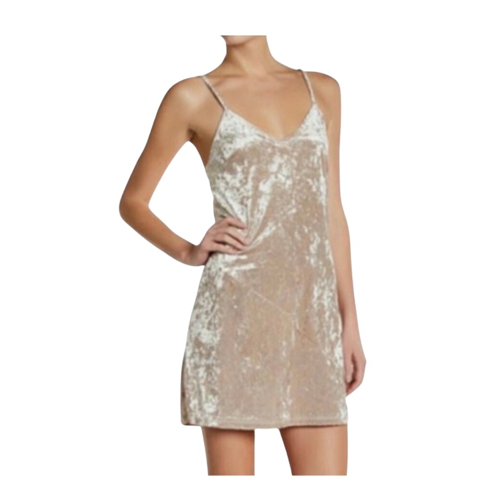 Zara Women's Champagne Crushed Velvet Cami Slip Mini Dress Size Small